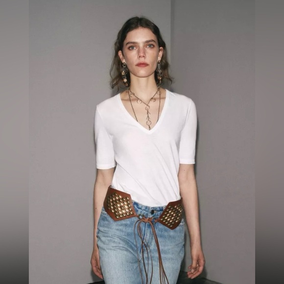 Zara Brown Fitted Short Sleeve Tee - Picture 3 of 3